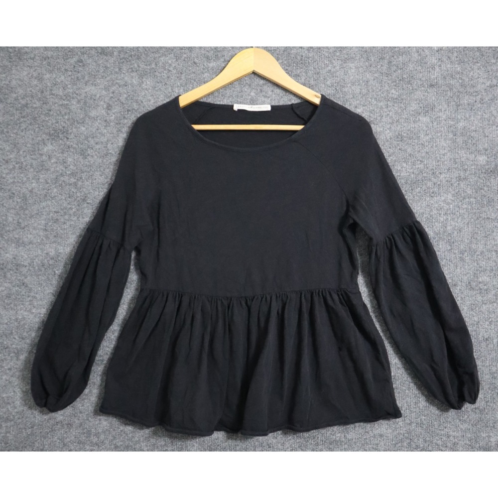 Peruvian Connection Shirt Women XS Black BOHO Relaxed Fit Bohemian‎ Babydoll Top